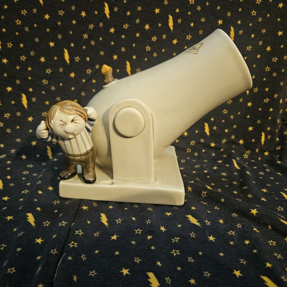 Vntg Fitz & Floyd Ceramic Cannon Match Stick Pencil Pen Holder Fireplace Unique